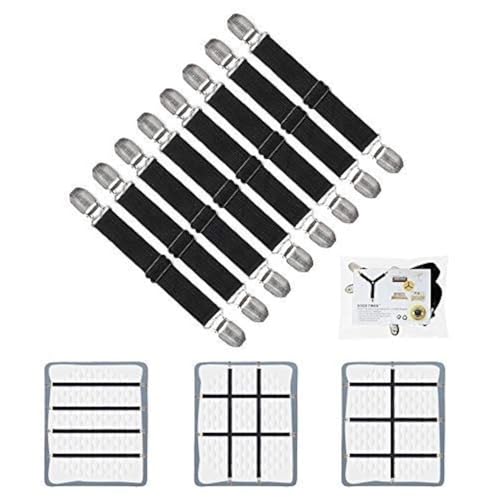 GOODTIMES Bed Sheet Fasteners Suspenders Straps Adjustable Fitted Sheet Bed Clips Grippers Mattress Pad Cover Corner Holders Bands, 4pcs / Set (Long Style) (Black, 8 Pieces- 2 Set)