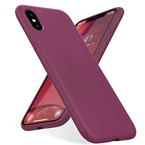 KUMEEK iPhone Xs Max Case, Soft Silicone Gel Rubber Bumper Case Anti-Scratch Microfiber Lining Hard Shell Shockproof Full-Body Protective Case Cover for iPhone Xs Max-WineRed
