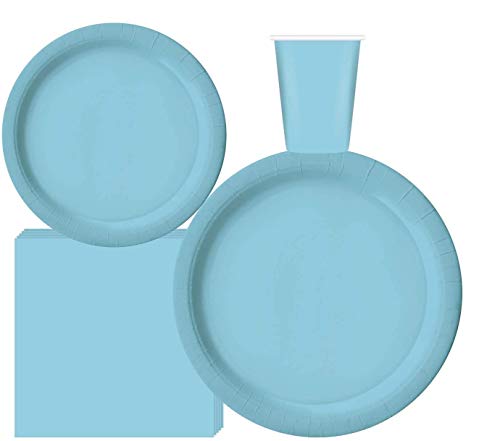 200-Piece Light Blue Disposable Party Pack – Serves 50 Includes 9" Dinner Plates, 7" Dessert Plates, 9oz Cups & 3-Ply Napkins Perfect for Birthdays, Office Parties, Festivals & Events