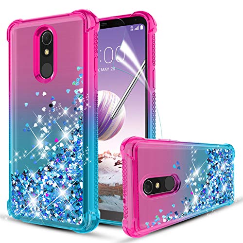 Compatible with LG Stylo 5/LG Stylo 5V/LG Stylo 5 Plus/LG Stylo 5+ Case,Quicksand Bling Sparkle Heart-Shaped Sequin TPU Bumper Heavy Duty Shockproof Protective Case for Women and Girls.Pink/Teal