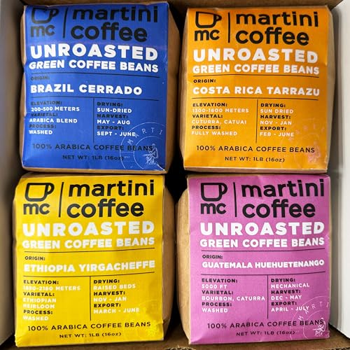 Martini Coffee Roasters - Green Coffee Beans Sampler Pack, 4LBS, Includes 4 Unique Single Origin Unroasted Coffee Bean Varieties for Coffee Roasting