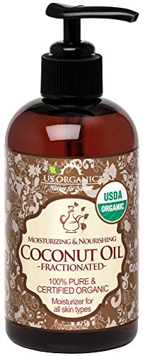 US Organic Fractionated Coconut MCT Oil (Liquid Coconut Oil), USDA Certified, Non-GMO, Perfect for massage, carrier oil for DIY blends, Hair, Skin care. 100% Pure, Hexane-Free, 8 oz (240 ml)