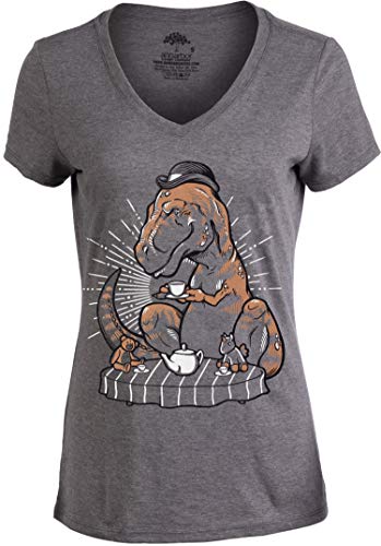 Tea Rex | Funny Cute T-Rex Women's Dinosaur Mom Joke Pun Humor V-Neck T-Shirt