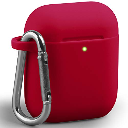 AirPods Case, GMYLE Silicone Protective Shockproof Wireless Charging Earpods Earbuds Case Cover Skin with Keychain Accessories Kit Set Compatible for Apple AirPods 1 & 2 - True Red