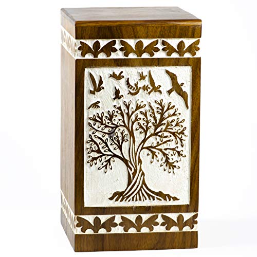 Handmade Rosewood Urn for Human Ashes | Tree of Life Wooden Urns Hand-Crafted - Funeral Cremation Urn for Ashes (Antique Soulful Tree 73, Keepsake - 100 Cu/in)