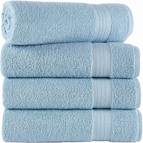 REGAL RUBY 4 Pack Blue Bath Towels Quick-Dry High Absorbent 100% Turkish Cotton Towel for Bathroom, Guests, Pool, Gym, Camp, Travel, College Dorm, Shower