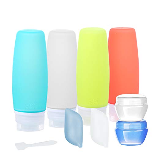 Poluentat Nachfüllbare Reisegröße, auslaufsichere Silikon-Shampoo Lotion Flüssigkeit Kosmetik Toiletry Container mit Cremebehälter, perfekt für Business oder persönliche Reisen, 10 Stück (100 ml/3,4 oz)