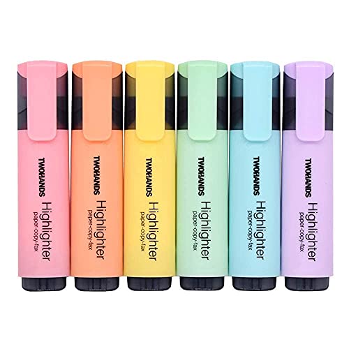 TWOHANDS Highlighter,Chisel Tip Marker Pens,Aesthetic Highlighters,6 Assorted Pastel Colors,H2007