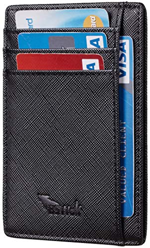 BSWolf RFID Blocking Minimalist Credit Card Holder Slim Front Pocket Genuine Leather Wallets for Men & Women (CH Black)