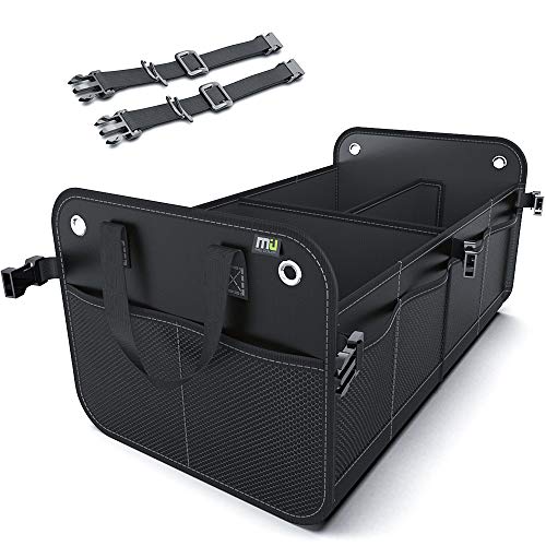 MIU COLOR Car Trunk Organizer for SUV, Collapsible Trunk Storage Organizer, Securing Straps, Non Slip Bottom(Black)