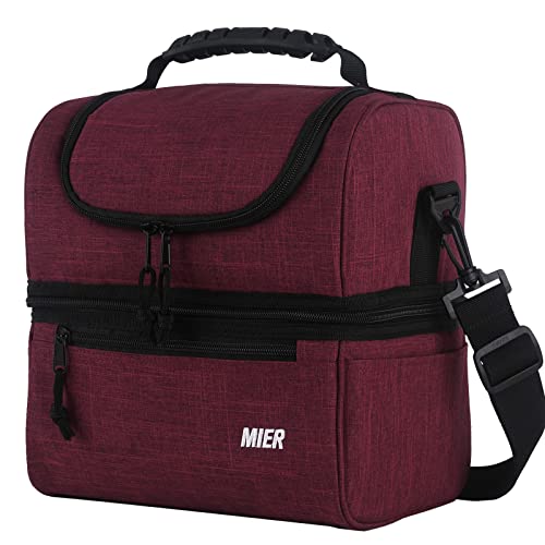 MIER Adult Lunch Box Insulated Lunch Bag Large Cooler Tote Bag for Men, Women, Double Deck Cooler (Dark Red, Large)
