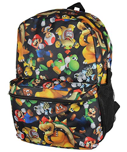 Super Mario Bros. Backpack All Over Character Print 16" School Bag