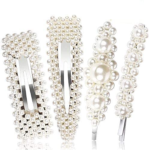 Pearls Hair Clips for Women Lady Girls,4pcs Artificial Pearl Hair Barrettes Bobby Pins Decorative Wedding Bridal Party Hair Headwear Barrette Styling Accessories for Birthday Valentines Day Gifts