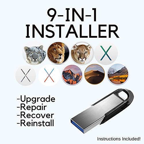 MacOS 9-in-1 USB Recovery-Install Disk - Mojave, High Sierra, Sierra, El Capitan, Yosemite, Mavericks, Mountain Lion, Lion, Snow Leopard, Mac OS X USB