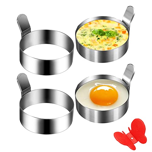 Egg Ring Yubng Stainless Steel Metal Egg Rings 4 Pack 3 Inch Omelet Mold Cooking Non Stick Pancake Ring Metal Kitchen Cooking Tool with Free Oven Glove