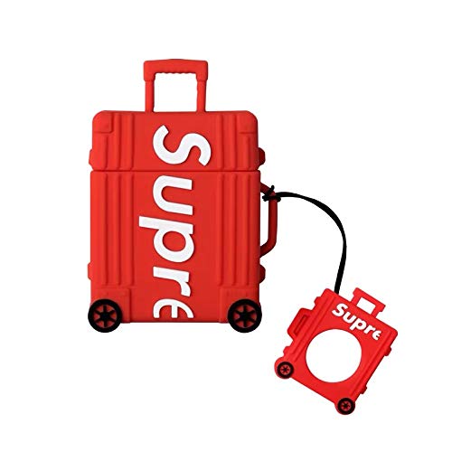 BlossomingLove Compatible with AirPods Case Keychain Full Protective Premium PVC Soft Rubber Silicone Cover Fashion Dope Self-Design Luggage Suitcase Skin for AirPods Charging Case (Red)
