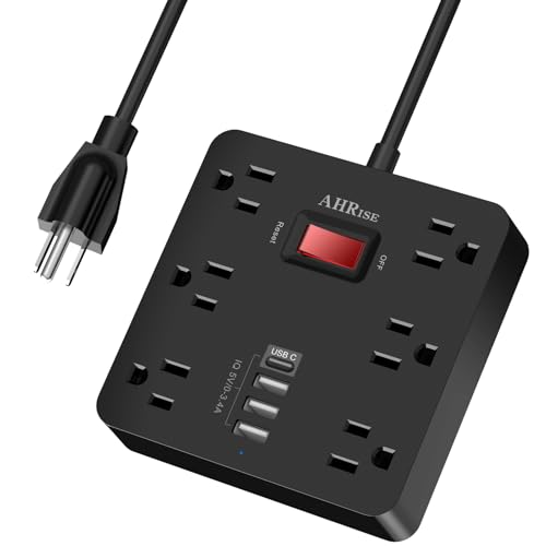 Power Strip, AHRISE Extension Cord with 6 AC Outlets and 4 USB Charging Ports(5V/3.4A,17W) for Smartphone Tablets Home, Office, Hotel, Cruise Ship, 5 Feet Long Cord, ETL Listed -Black