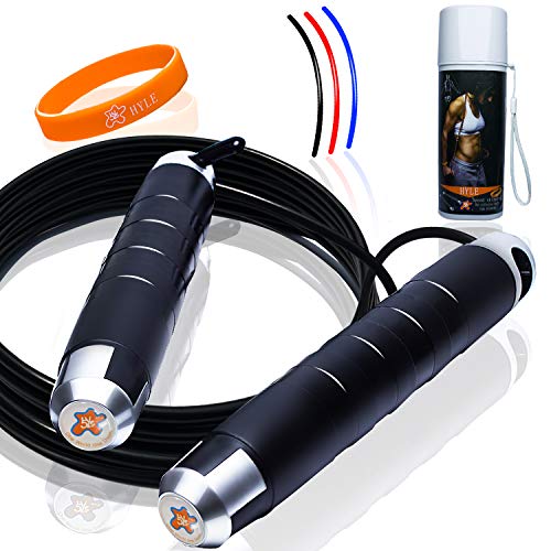 Hyle Jump Rope Jumping Rope Skipping Rope Speed Rope Adjustable for Crossfit and Boxing Aerobic Exercise Like Fitness Gym Endurance Workout Speed Training Ideal for Men Women Kids and All Ages,Black