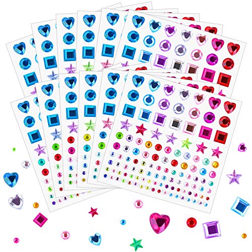 Self Adhesive Rhinestones Stickers, Selizo 1368Pcs Craft Gems Jewel Stickers Face Jewels Stick on Bling Crystal Diamond Stickers for Crafts, Decorations, Body Painting, Assorted Shapes, Sizes and Colo