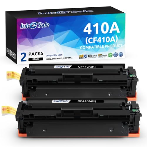 Cartouche de toner compatible E-SALE pour imprimante HP - Lot de 2 - Noir CF410A 410A pour HP Color Laserjet Pro MFP M477fdw M477fdn M477fnw M477 M452 M452dn M452dw M452nw M377dw 410X CF410X