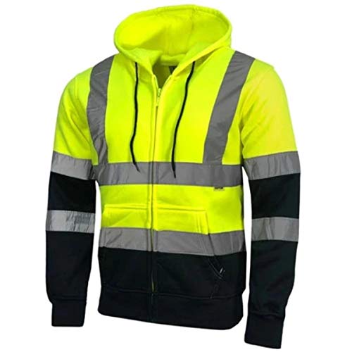 Hi Vis Visibility Zip Sweatshirt Hoody | Hooded Work Top | EN471 (XXL, Yellow/Navy, xx_l)