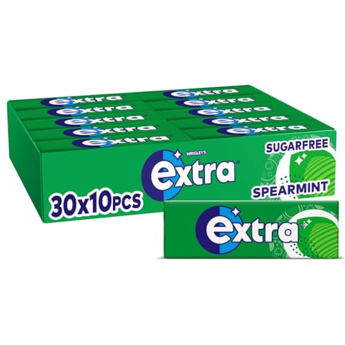 Extra Chewing Gum, Sugar Free, Spearmint Flavour, Chewing Gum Bulk, 30 Packs of 10 Pieces