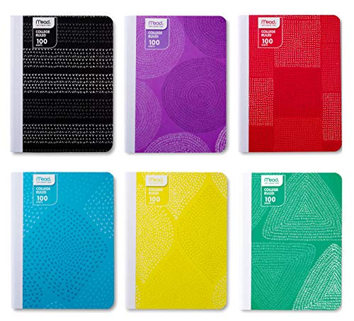 Mead Composition Books/Notebooks, College Ruled Paper Composition Notebook, 100 Sheets (200 Pages), Fashion Designs - (6 Pack)