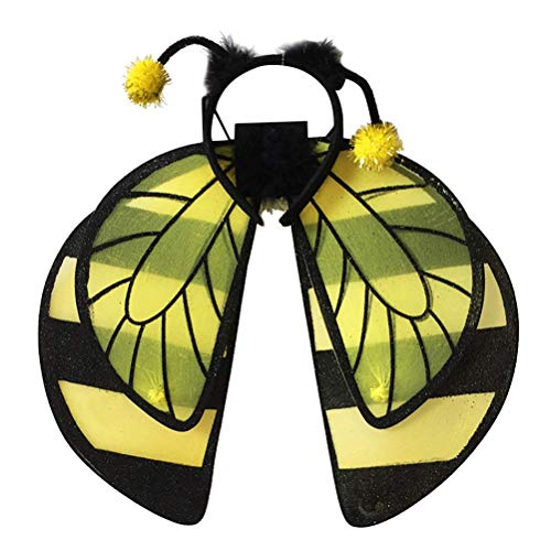 KODORIA 3pcs Bee Cosplay Costume with Bumble Bee Wings and Headband for Kids Honeybee Fancy Dress Up Yellow