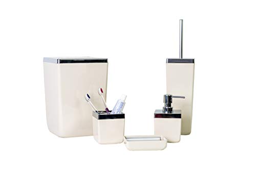 HOLDN’ STORAGE Bathroom Accessories Set – 5 Piece, Beige Elegant and Highly Durable Decor, Bath & Home Accessory Set, Soap Dish, Soap Dispenser, Toilet Brush, Toothbrush Holder & Trash Can
