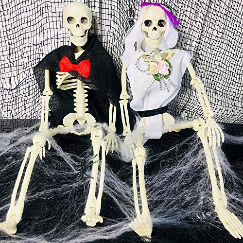 2 Sets 19" Posable Halloween Skeleton- Full Body Halloween Skeleton with Movable/Posable Joints bride and groom Accessories for Best Halloween Decoration