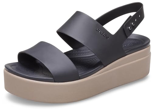 Crocs Women's Brooklyn Low Wedges, Platform Sandals, Black/Mushroom, 7