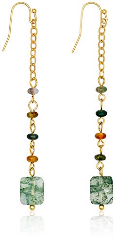 Long Dangle Earrings | Green Earrings for Women | Irritation Free 14k Gold Dangle Earrings, Gold Drop Earrings | Designed in California, Giving to Charity, Green Stone Jewelry For Women