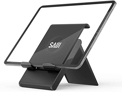 SAIJI Verstellbarer Tablet-Ständer, tragbar, faltbar, kompatibel mit iPad Pro 2020, iPad Air Mini, Nintendo Switch, iPhone 11 Pro Max SE, Samsung Galaxy und Kindle Fire Tablets, Schwarz
