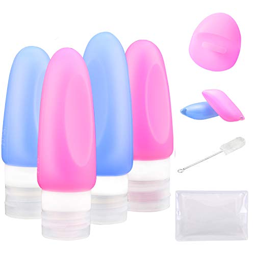 Travel Bottles,Leakproof Silicone Travel Containers Set,TSA Approved Squeezable 8 Piece Portable Travel Bottle & Accessories for Cosmetic,Shampoo,Conditioner,Lotion,Toiletries