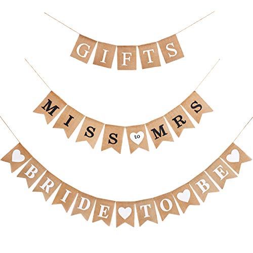 Blulu 3 Pieces Bridal Shower Decor Set Rustic Burlap Bunting Banner Gifts for Bachelorette Party Decoration(Black)
