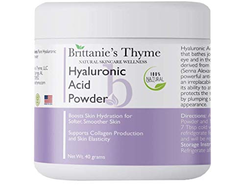 Brittanie's Thyme Pure Hyaluronic Acid Serum Powder, 40 Grams | High Molecular Weight, Cosmetic Grade, 100% Natural, Boosts Skin Hydration for Softer, Smoother Skin