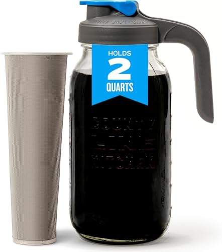 County Line Kitchen Glass Cold Brew Coffee Maker with Lid - Wide Mouth, 2 Quart (64 oz) - Heavy Duty, Leak Proof - Sun & Iced Tea Pitcher, Cold Brew Coffee, Breast Milk Storage, Water