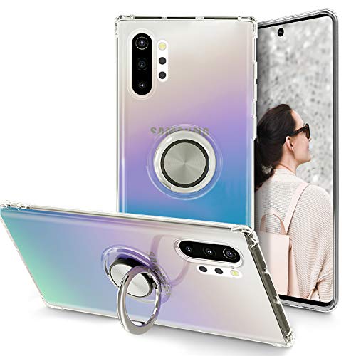 Galaxy Note 10+ Plus/5G Case, Anti Scratch Soft TPU Clear Case with 360 Degree Rotation Button Bounce Finger Ring Kickstand [Work with Magnetic Car Mount] for Samsung Galaxy Note 10+ Plus,Clear
