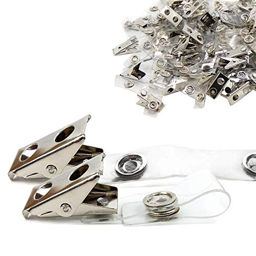 DE 50Pcs Metal Badge Clips with Clear PCV Straps,ID Strap Clip Adapter ID Badge Clips