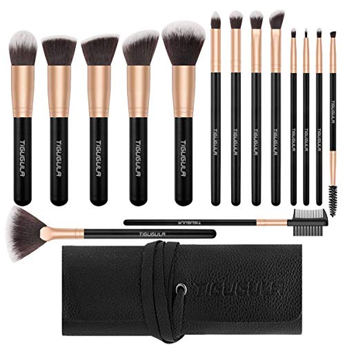 15 professionelle Make-up Pinsel Set, hochwertige synthetische Pinsel Foundation Pinsel Puder Blush Blow Highlighter Concealer Lippen Gesicht Lidschatten Pinsel Set, mit PU Ledertasche