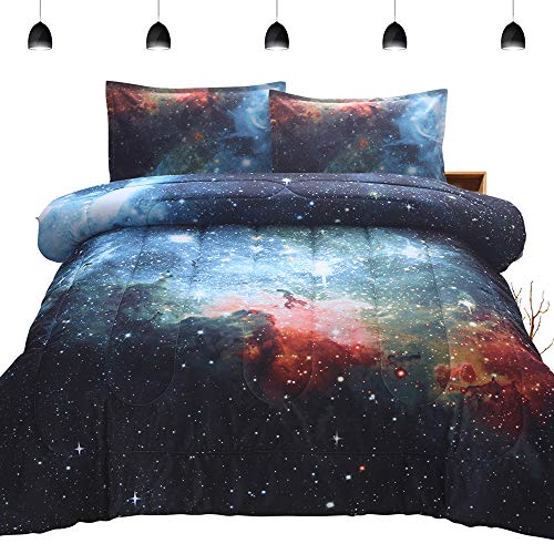 PomCo Galaxy Duvet Cover Set, 68 x 88 Inch, 2 Pieces (1 Galaxy Comforter and 1 Pillowcases), 3D Outer Space Sky, Microfiber, Universe Nebula, Galaxy Bedding Set for Boys, Girls, Teens, Kids