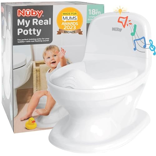 Nuby - My Real Potty - Pot bébé Pour Apprentissage de la Propreté - Pot Enfant Avec Bruit de Chasse et Piles Incluses - Toilettes Enfant +18 Mois - WC Bébé Réaliste Pour Pratiquer - Blanc
