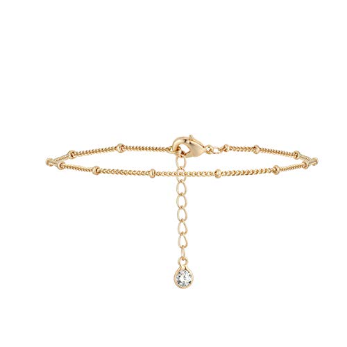 Women Dainty Bracelet,14k Gold Plated/Sterling Silver Cute Satellite Bracelet Beads Chain Layered Coin Charm Link Bracelet Minimal Jewelry