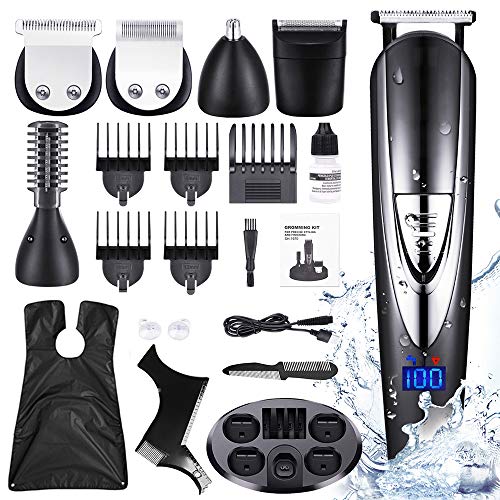 DIKANEO Beard Trimmer Hair Clipper Kit for Men, 10 in 1 Electric Trimmers Grooming for Nose Ear Facial Body Waterproof USB Rechargeable Mustache Cordless Precision Groomers