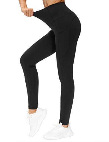 THE GYM PEOPLE Thick High Waist Yoga Pants for Women, Tummy Control Workout Running Yoga Leggings with Pockets (X-Large, Black)