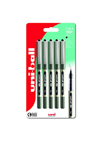 Uni-ball UB-157 Eye Black Rollerball Pens. Premium Fine 0.7mm Ballpoint Tip for Super Smooth Handwriting, Drawing, Art, Crafts and Colouring. Fade and Water Resistant Liquid Uni Super Ink. Pack of 5
