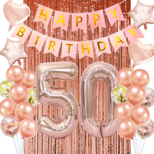 Rose Gold 50th Birthday Balloons, Banner & Party Decorations
