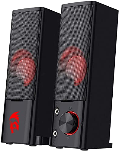 Redragon GS550 Orpheus PC Gaming Speakers, 2.0 Channel Stereo Desktop Computer Sound Bar with Compact Maneuverable Size, Quality Bass and Decent Red Backlit, USB Powered w/ 3.5mm Cables