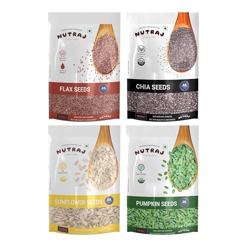 Nutraj Seeds Combo 800g | Pumpkin, Chia, Flax & Sunflower seeds 200g Each | Seeds for Eating | Seed Cycling | Seed Cycling Seeds Combo