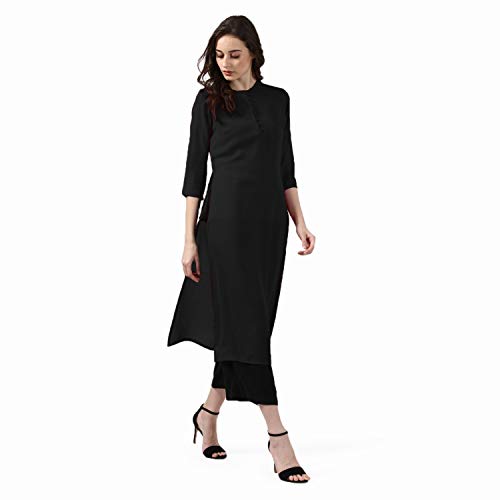 miss fame Women's Rayon Straight Kurta - (Black)
